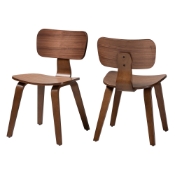 Baxton Studio Billie Wood 2-Piece Dining Chair Set - Bentwood Frame Seating with Contoured Seat and Backrest, Mid-Century Style Side Chair for Dining Room or Kitchen